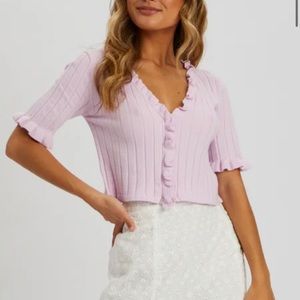 Lilac ruffle detail cardigan